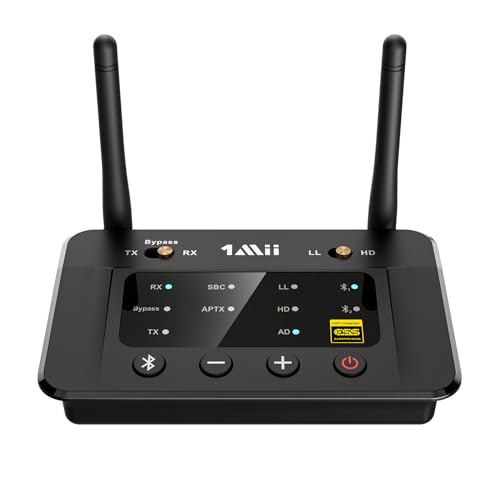 1Mii B03Pro Große Reichweite Bluetooth 5.3 Transmitter Sender Empfänger für TV, HiFi Drahtloser Audioadapter mit DAC & AptX HD Low Latency für Kopfhörer Heimstereoanlage, Digital Optical, AUX, RCA