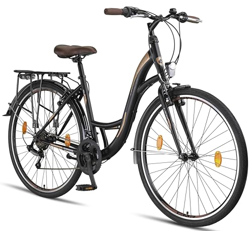 Licorne Bike Stella Premium City Bike in 28 Zoll - Fahrrad für Mädchen, Jungen, Herren und Damen - 21 Gang-Schaltung - Hollandfahrrad - Schwarz