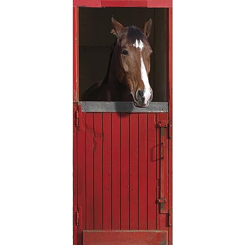 Plage ON Door Sticker-Pferd rote Tür, Vinyl, Colorful, 83x0.1x204 cm