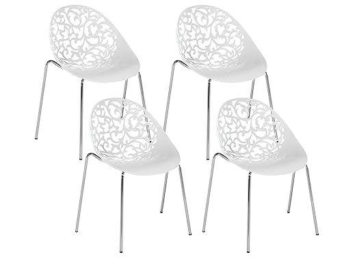 Beliani Trendy Esszimmerstuhl 4 Stühle dekorative Rückenlehnen Kunststoff weiß Mumford