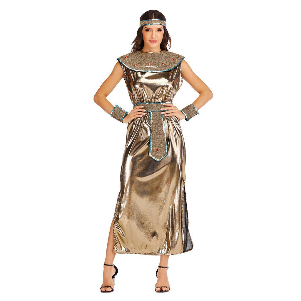EraSpooky Damen Ägypten Göttin Kostüm Pharao Faschingskostüme Cosplay Halloween Party Karneval Fastnacht Kleid für Erwachsene