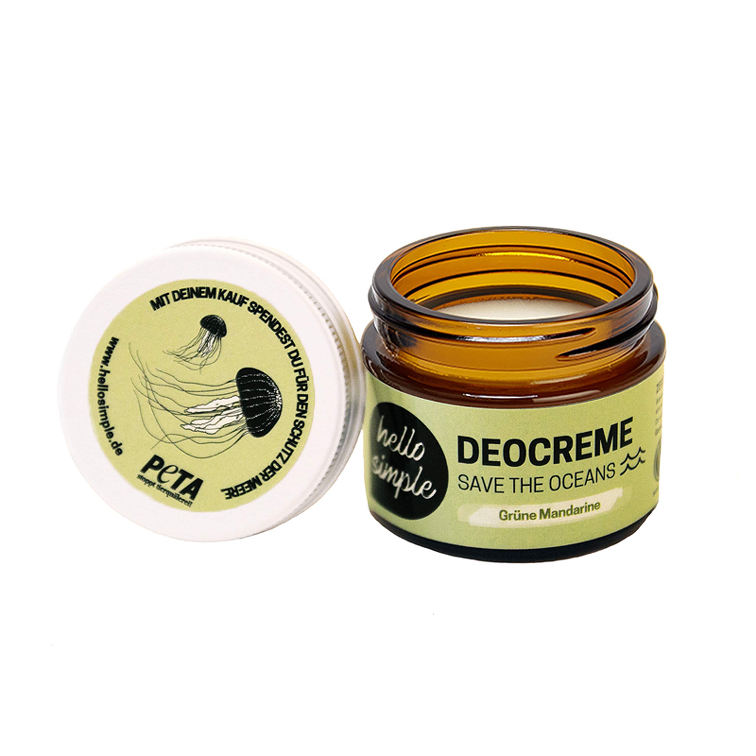 hello simple - Deocreme Deodorant Deo Creme (50 g) - SAVE THE OCEANS! - nachhaltige und zertifizierte Naturkosmetik - Deo Frauen Männer - ohne Aluminium, vegan, bio, plastikfrei(Grüne Mandarine)