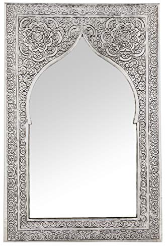 Orient Spiegel Wandspiegel Malika 40cm Silber Messing | Großer Marokkanischer Flurspiegel Messingrahmen orientalisch verziert | Orientalischer Vintage Badspiegel ohne Beleuchtung | Orientalische Deko