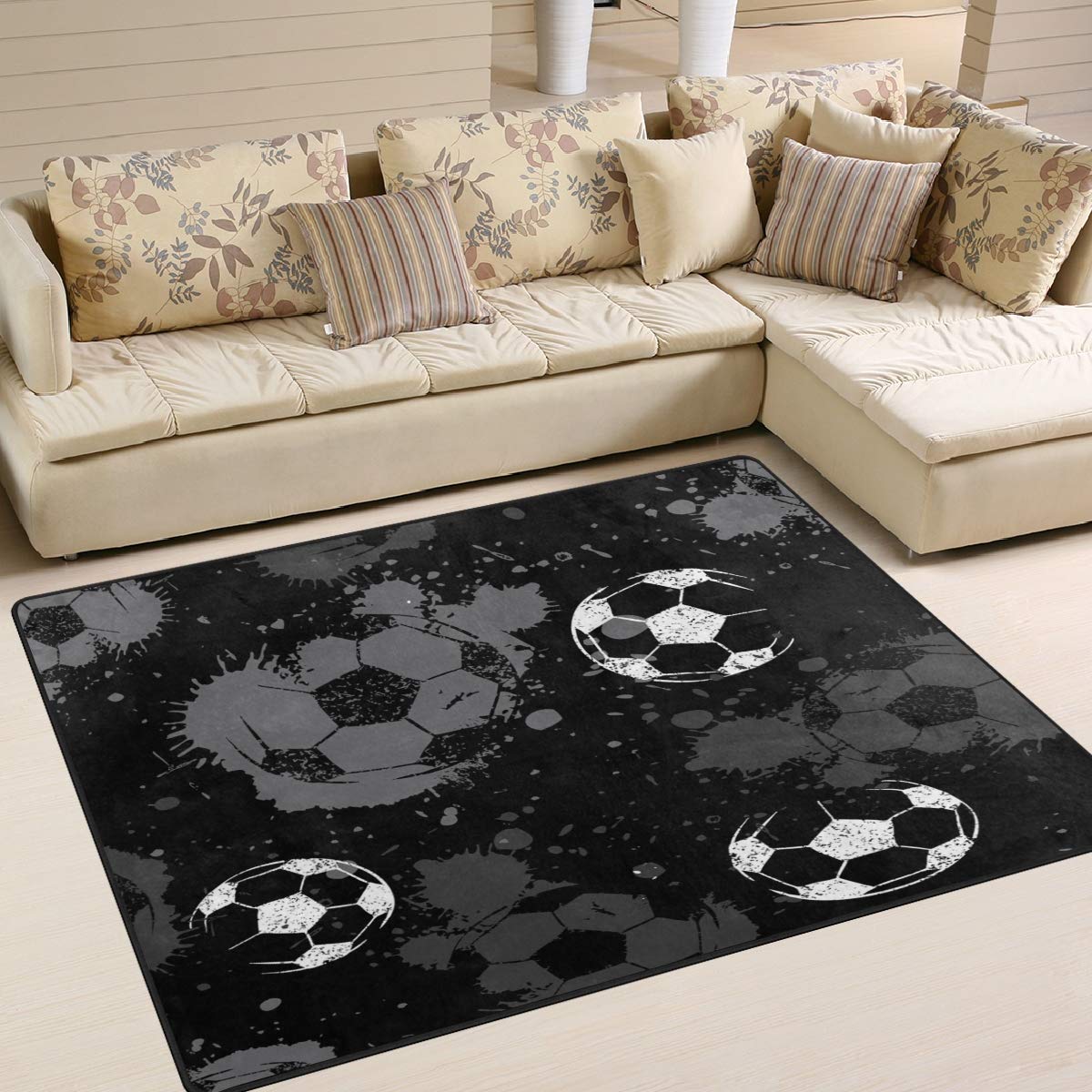 Use7 Abstrakter Fußball-Teppich für Wohnzimmer, Schlafzimmer, 203 cm x 147,3 cm