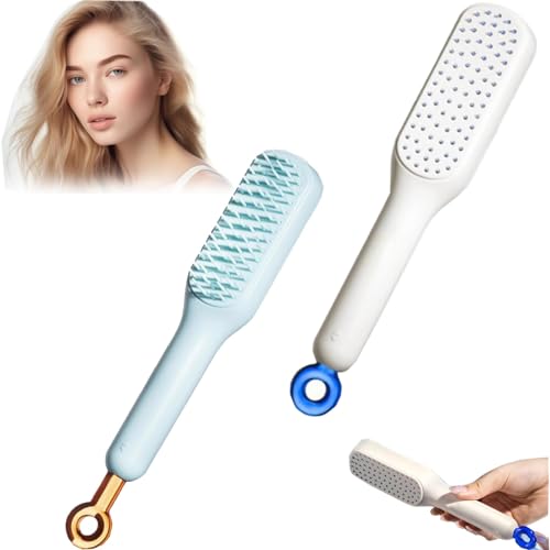 Self-Cleaning Anti-Static Massage Comb, One-pull Clean Massage Comb, Scalable Rotate Lifting Self Cleaning Hairbrush Hair Styling Tools for Women (2PCS-B)