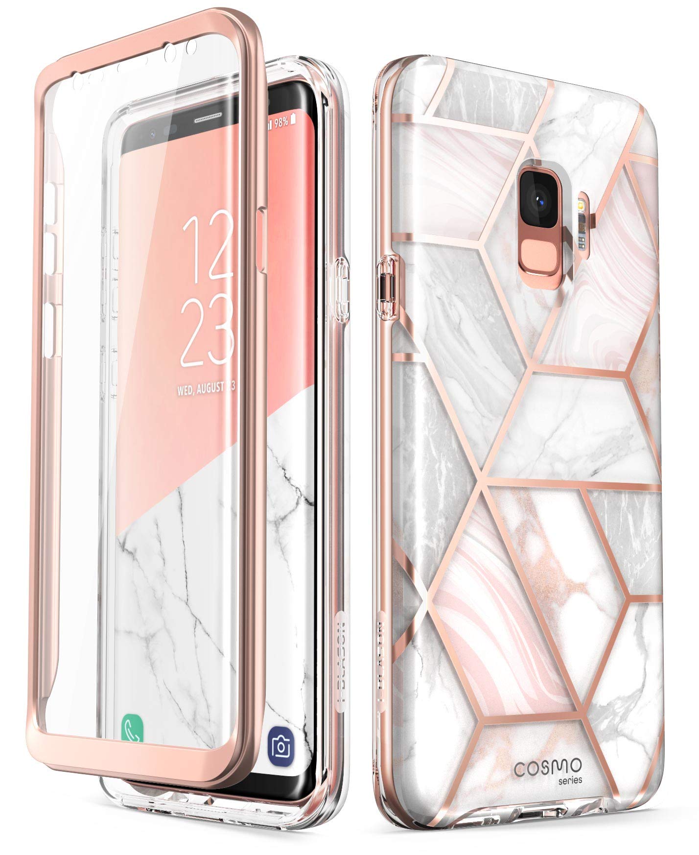 i-Blason Hülle Kompatibel für Samsung Galaxy S9 Glitzer 360 Grad Handyhülle Bumper Case Glänzend Schutzhülle Full Cover [Cosmo] mit integriertem Displayschutz, Marmor