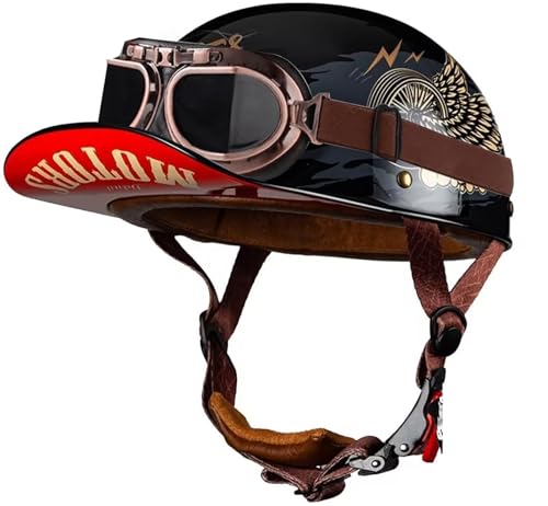 Halbschalenhelm, Baseball Cap Helm Motorradhelm Jethelm Deutscher Stil Totenkopf Kappe Helm Motorrad Cruiser Roller Halbhelm Helm Für Damen Herren Erwachsene ECE Zulassung 4,L=59-60CM