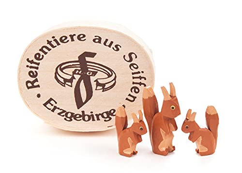 Rudolphs Schatzkiste Reifentier Eichhörnchenfamilie in Spandose (3) Höhe ca 3 cm NEU Erzgebirge Reifenvieh Holztier