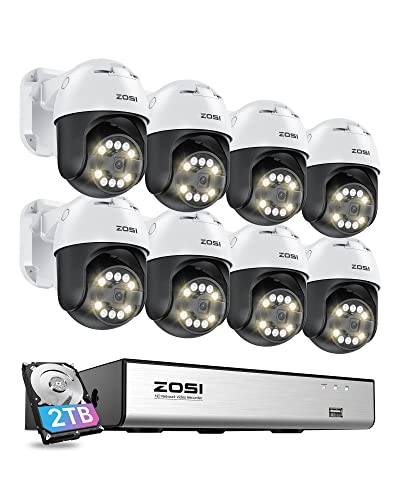 ZOSI 5MP PoE Überwachungskamera Set Aussen, 8X 355°/140° Schwenkbar IP Dome Kamera und 8CH 5MP PoE NVR mit 2TB HDD, 2-Wege-Audio, Ton- und Lichtalarm