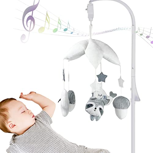 Baby Musical Crib Bell Digitale Spieluhr zum Aufhängen rotierender Rasseln und ferngesteuerte Spieluhr zum Aufhängen rotierender Tiere Plüschtiere, Säuglingsschnullerspielzeug für Neugeborene