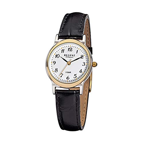 Regent Damen-Armbanduhr Elegant Analog Leder-Armband schwarz Quarz-Uhr URF014