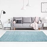 carpet city Teppich-Läufer Einfarbig Uni Flachfor Soft & Shiny in Blau für Wohnzimmer; Größe: 80x150 cm