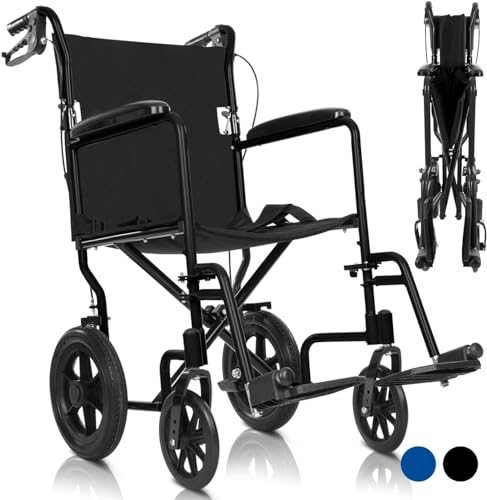 Broobey Leichter Tragbarer Rollstuhl, Klappbar Transportrollstuhl Gewicht nur 10KG, Transportrollstuhlstütze 120KG mit Teleskopgriff