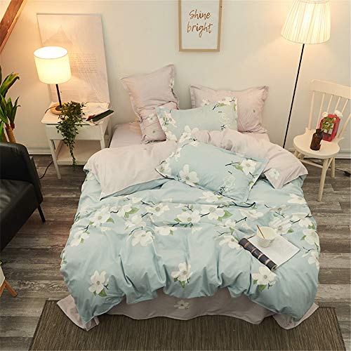 Odot Bettwäsche Bettbezug Set,4 Teilig Bettlaken & Kissenbezuges Microfaser Polyester Stoff Weich Atmungsaktiv Bequem mit Reißverschluss für 2 Personens Erwachsene (Weiße Blume,180×220cm)