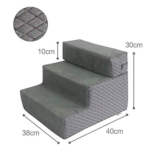 AOLI 3-Stufen Pet Dog Treppen Sponge Dog Steps Leichte rutschfeste Haustierbettleiter Schlafsofa Leiter Atmungsaktiv für Katzen Hunde mit Hüftdysplasie-Schwarz 38X40X30Cm (15X16X12Inch),Graya