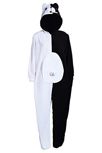 Dangan Monokuma Monomi Schlafanzug für Damen, Fleece, Anime-Cosplay-Kostüm, schwarz-weiß, Bär, rosa Kaninchen, Nachtwäsche Einteiler Jumpsuit Gr. Small, Schwarz