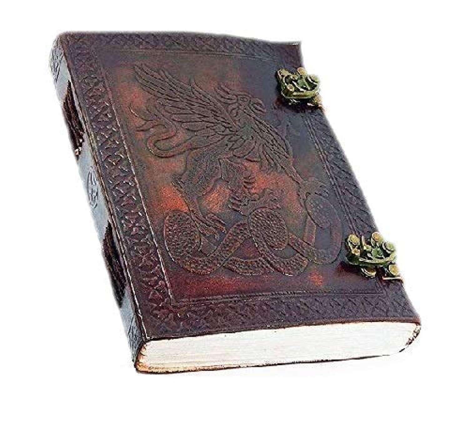 OVERDOSE Handgemachtes Leder Tagebuch Celtic Griffin Journal Dragon Diary mit Dual C-Lock Reisetagebuch Schreib Journal Organizer Planer notizbuch a5 Größe 6x8 Zoll | 15x20cm