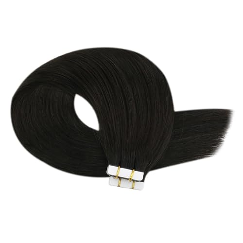Haarverlängerungen, Echthaar, glatt, selbstklebend, for Aufkleben auf das Haar, 30,5–61 cm, 20 Stück/40 Stück (Color : #1B, Size : 20 PCS_22 INCHES)