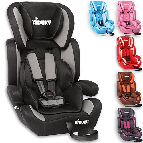 KIDUKU® Autokindersitz Kindersitz Kinderautositz, Sitzschale, universal, zugelassen nach ECE R44/04, in 6 verschiedenen Farben, 9 kg - 36 kg 1-12 Jahre, Gruppe 1/2 / 3 (Schwarz/Grau)