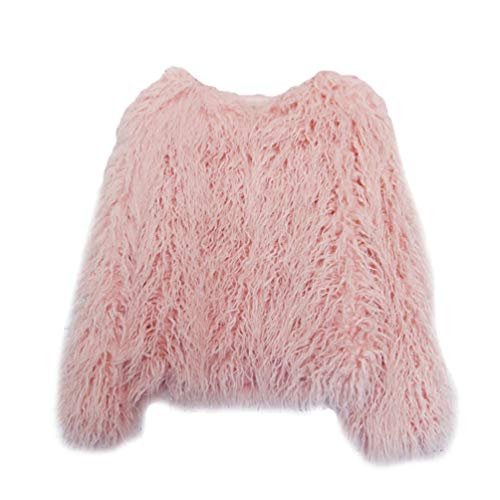 GladiolusA Damen Mantel Winter Warm Faux Fur Kunstfell Jacke Kurz Mantel Pink 2XL