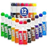 Playkidiz Waschbare Punktmarker für Kleinkinder, 12 Farben (40 ml), Farbmarker-Kunstset, ungiftige Bingo-Tupfer auf Wasserbasis für Kinder