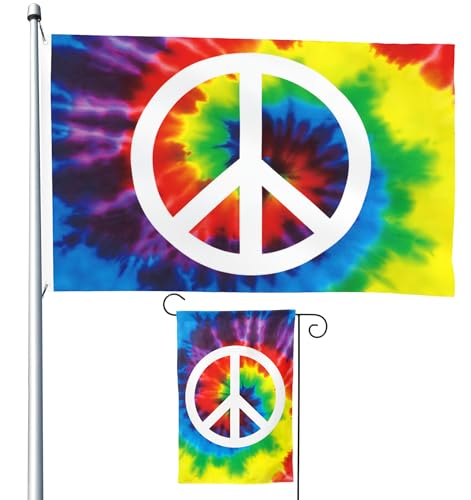 Lyiukz Peace-Zeichen-Flagge, Batik-Flagge, doppelseitig, Hippie-Flaggen und Gartenflaggen, 30,5 x 45,7 cm, für den Außenbereich, Banner, Hof, Innendekoration, UV-beständig, farbecht