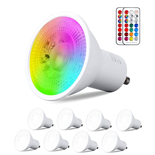 REYLAX GU10 RGB LED Farbwechsel Lampen, 5W Kaltweiß 3000K Dimmbar Glühbirne 50W Halogenlampen Gleichwertige, RGB LED Strahler Bunt, LED Spot Leuchtmittel mit Fernbedienung (8 Stück)