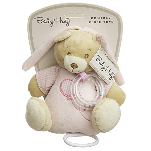 Hug Me 9906 Little Soft Pink Teddy Bear Rattle with Easy-grab Music Play 19 cm, Rosa