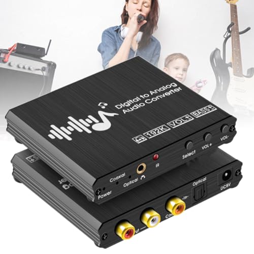 Digital-Analog-Audio-Konverter, 192 kHz mit Lautstärkeregelung, Bassanpassung, 3,5-mm-Kopfhörerbuchse, DAC-Konverter mit Fernbedienung