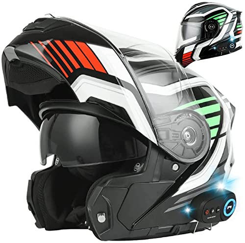 STRTG Motorrad Integrierter Bluetooth-Helm Mit Anti-Fog-Doppelscheib ECE/DOT Genehmigt Motorrad Full Face Klapphelm Motorradhelm Mit Eingebautem Mikrofon Für Automatische Reaktion D,XXXL