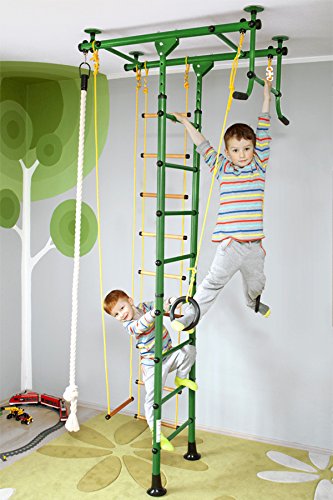 NiroSport FitTop M1 Indoor Klettergerüst für Kinder Sprossenwand für Kinderzimmer Turnwand Kletterwand, TÜV geprüft, kinderleichte Montage, max. Belastung bis ca. 130 kg (Grün)