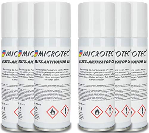 Microtec® Aktivator Spray für Sekundenkleber | 6x 200ml | Aushärtebeschleuniger für Industrieklebstoffe | idealer Einsatz bei offenen Verklebungen | sekundenschnelle Reaktion