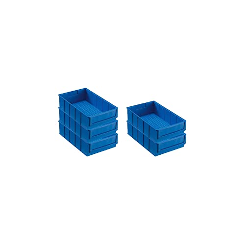 SparSet 5x Blaue Industriebox 300 B | HxBxT 8,1x18,3x30cm | 3,4 Liter | Sichtlagerkasten, Sortimentskasten, Sortimentsbox, Kleinteilebox