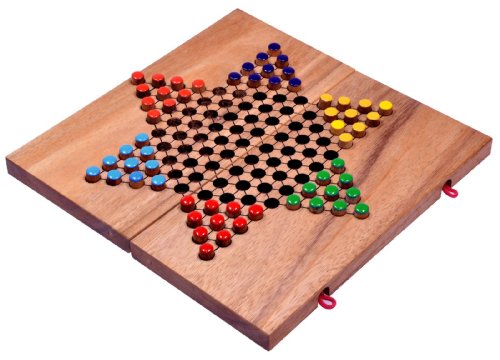 LOGOPLAY Halma Gr. L - Stern Halma - Chinese Checkers - Strategiespiel - Gesellschaftsspiel aus Holz mit klappbarem Spielbrett