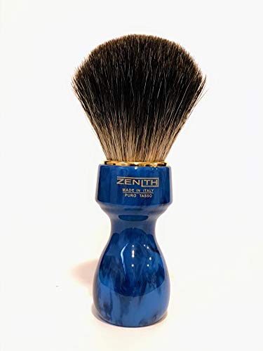 Zenith Barber Rasierpinsel mit 100% echtem Dachshaar/kobaltblau Harzgriff - Dark Badger - Made in Italien