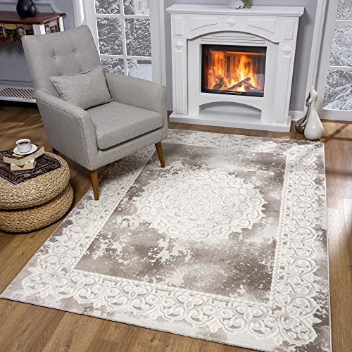 SANAT Teppiche für Wohnzimmer - Teppich Beige, Kurzflor Teppich Orientalisch, Öko-Tex 100 Zertifiziert, Größe: 80x150 cm