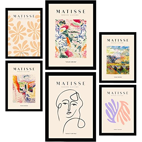 Nacnic Set mit 6 Henri Matisse Postern. Szene. Drucke des Fauvismus und der abstrakten Kunst für Innenarchitektur und Dekoration. A3 & A4 Schwarze Rahmen.