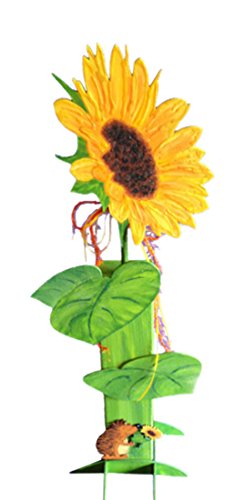Petra's Bastel News Bastelset für Leibgarde bestehend aus Sonnenblumenblüte 240 mit 2 Blätter, 8x8x40 cm, Fuß für Holzsäule, Igel und kleine Sonnenblume Holz, dottergelb, 33x22x40 cm