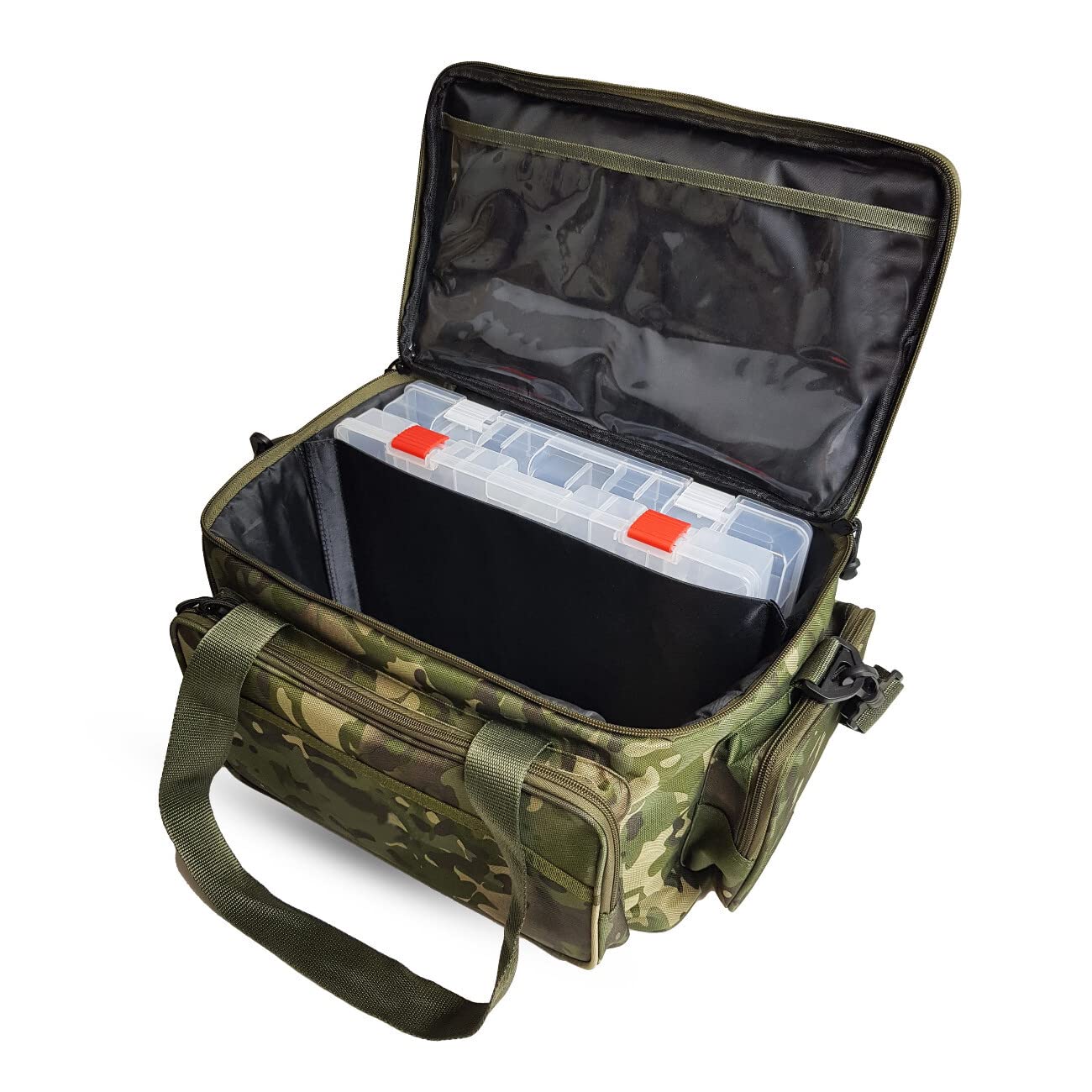 A&N Angeltasche Camouflage mit 2 Tackle Boxen 45x25x22cm Gerätetasche Köderbox