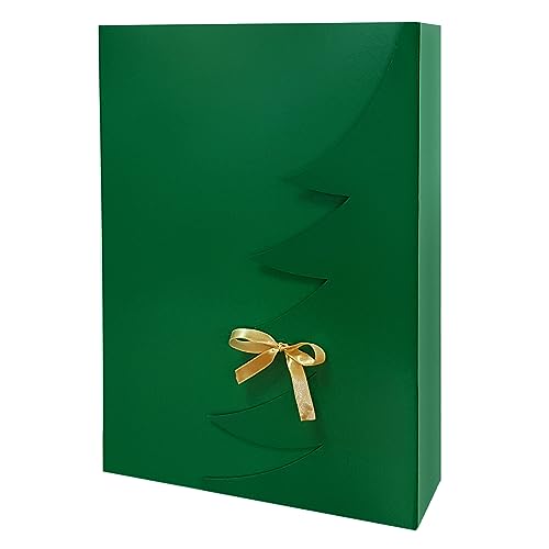 Premium Grüne Weihnachtsbaum Geschenkbox -24 Stk – 45x30x9 cm | Eingetragenes EU-Design | Satinband | Nachhaltige Verpackungslösung