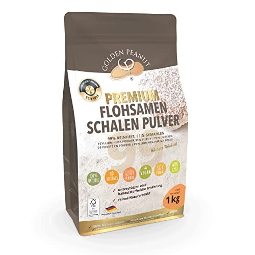 Flohsamenschalen Pulver 99 % 1 kg | Psyllium Pulver | fein gemahlen | ohne Zusätze | glutenfrei | geprüfte Qualität | Backzutat| Golden Peanut