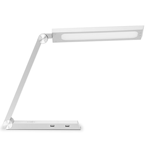 Gastroback LED Schreibtischlampe mit induktiver Ladestation, Qi Wireless Charger und USB-Anschlüssen, Plastik, Integriert, 60 W, Silber, 28 x 6 x 32 cm