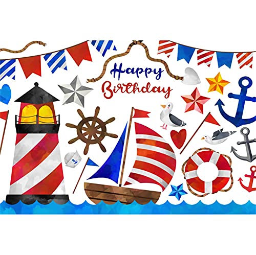 DORCEV Hintergrund "Happy Birthday", Ruder, Cartoon-Flaggen, Leuchtturm, Schiff, Seefahrt, Schiff, Schiff, Schiff, Schiff, Navigation, Anker, Fotografie, Hintergrund, Kinder, nautisches Thema,