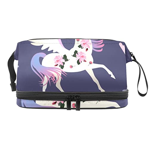 Große Kapazität Reise-Kosmetiktasche, Be Unicorn Blumenhimmel Wolken, Make-up-Tasche, wasserdichte Make-up-Tasche Organizer, Mehrfarbig, 27x15x14 cm/10.6x5.9x5.5 in