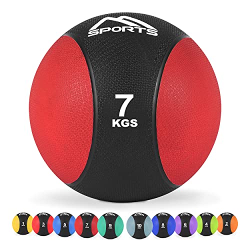 MSPORTS Medizinball 1 – 10 kg – Professionelle Studio-Qualität inkl. Übungsposter Gymnastikbälle (7 kg - Rot)