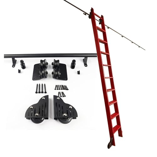 Mobile Leiterschiene für Bibliotheken, Rundrohr, Gleitleiter, Schiene, Hardware-Set, Bibliotheksleiter, mobile Leiter, Schienen-Set, mit Bodenrollenrädern (Größe: 400 cm Schienen-Set)