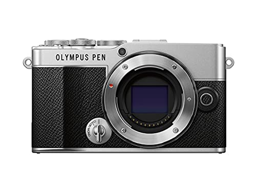 Olympus Pen E-P7 Micro-Four-Thirds-Systemkamera, 20-MP-Sensor, 5-Achsen-Bildstabilisation, neigbarer und hochauflösender LCD-Bildschirm, 4K-Video, Wi-Fi, Farb- und Monochromprofilsteuerung, Silber