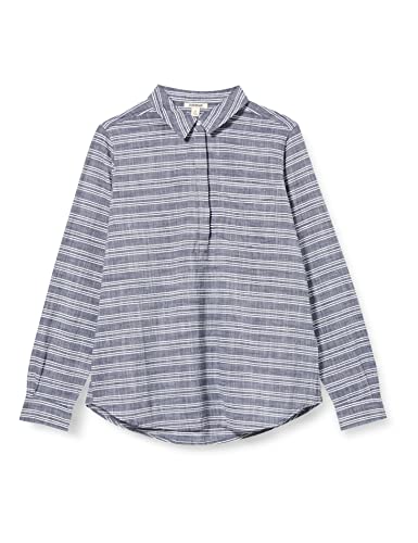 Goodthreads Damen Langärmeliges Popover-Shirt aus Gewaschener Baumwolle, Marineblau/Weiß, Streifen, S