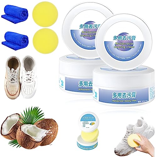Donubiiu Multi-Functional Cleaning and Stain Removal Cream, Shoes Multifunctional Cleaning Cream, Small White Shoes Cleaning Cream With Sponge Eraser, Whitening Cleaning Shoes kit (2PCS)