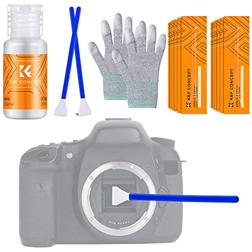 K&F Concept Sensor Reinigungsset mit Mikrofaser Swabs 16mm und Flüssig-Reiniger für APS-C Kameras, Reinigungs Kit für DSLR Kamera Objektive Filter Handys
